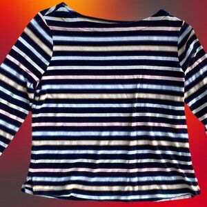 VTG b&w primary colored stripe 1/4 length sleeve shirt